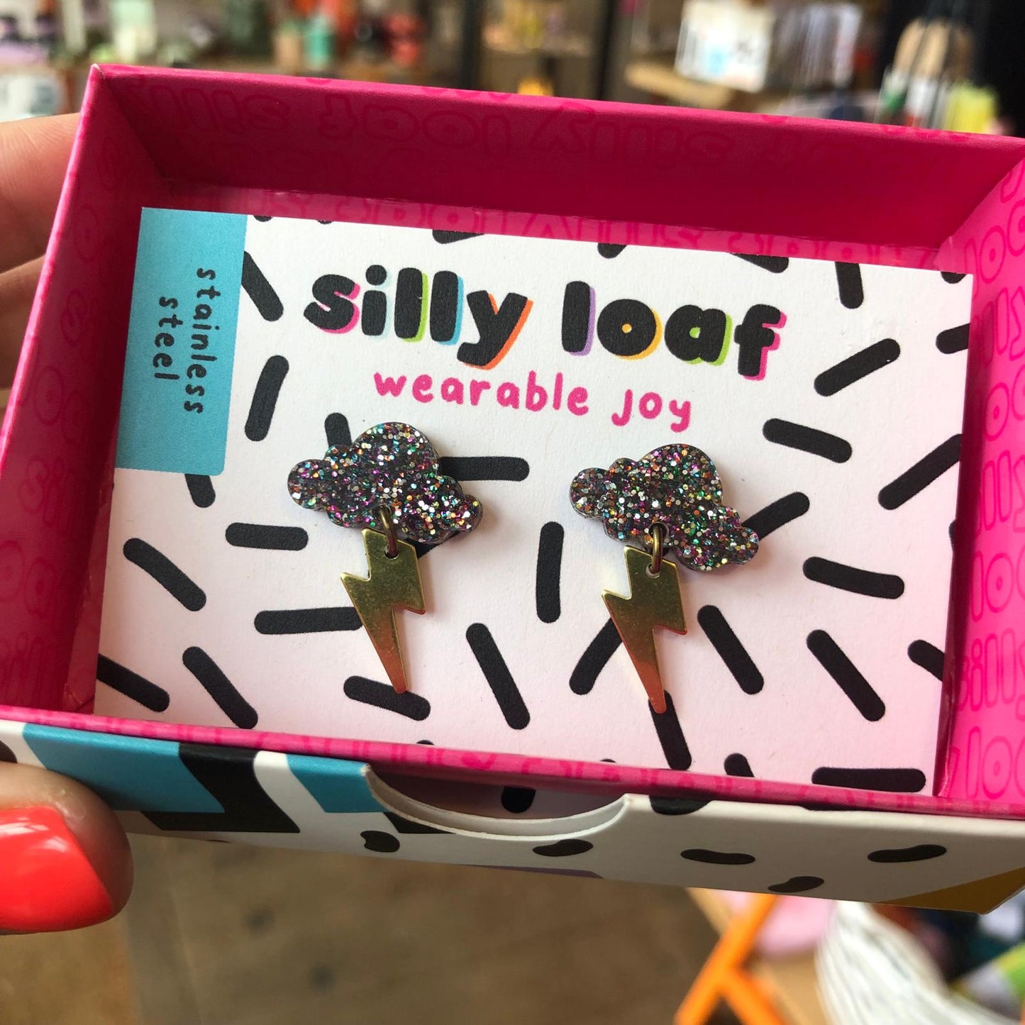 Silly Loaf | Glitter Cloud with Dangly Lightning Earrings