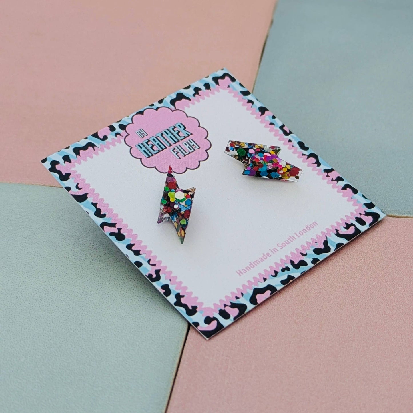 By Heather Filby | Glitter Studs Earrings | Lightning Bolt