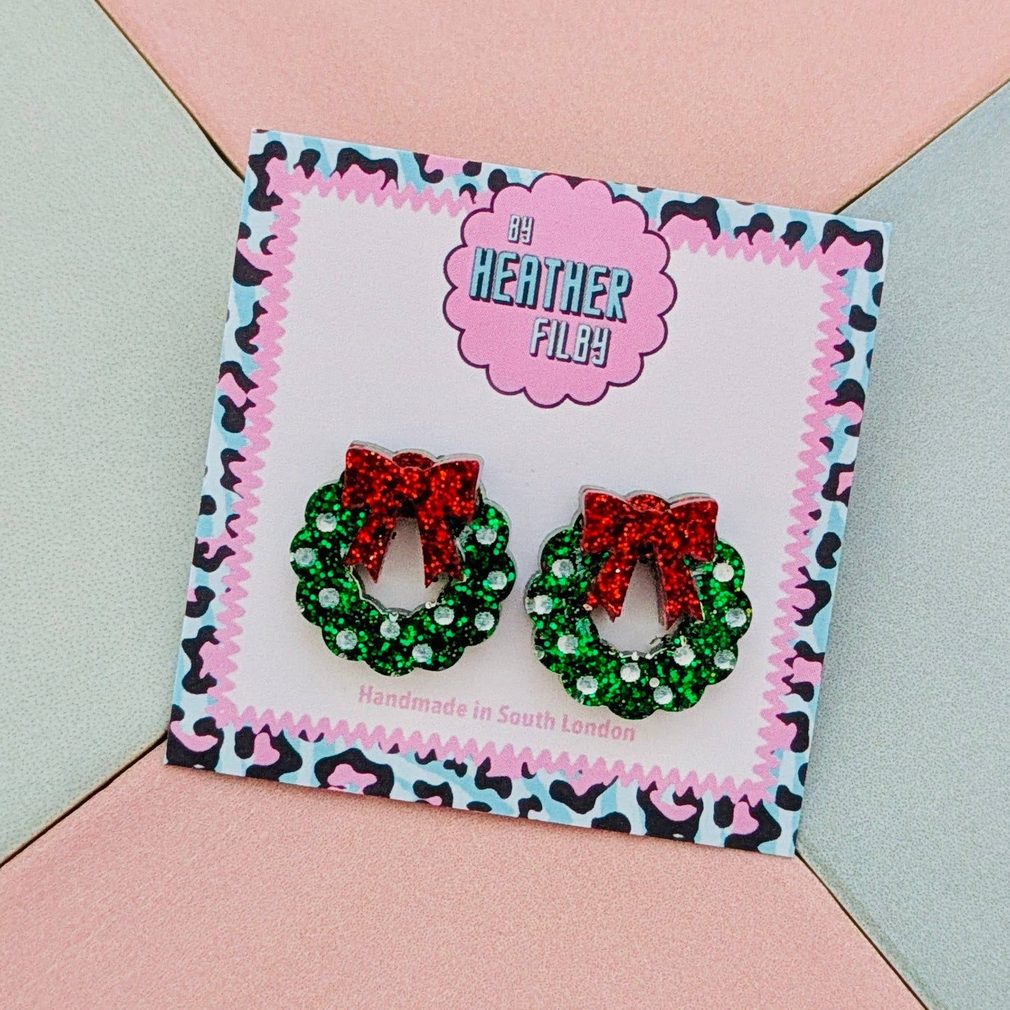 By Heather Filby | Glitter Stud Earrings | Christmas Wreath