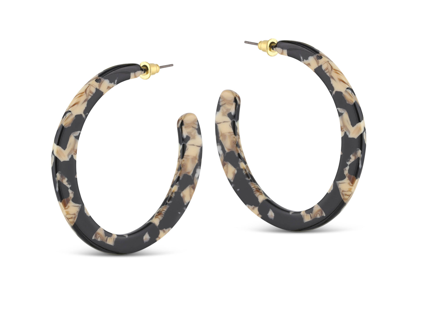 Big Metal London | Olivia Semi Cut Out Resin Hoop Earrings | Beige/Brown/Black