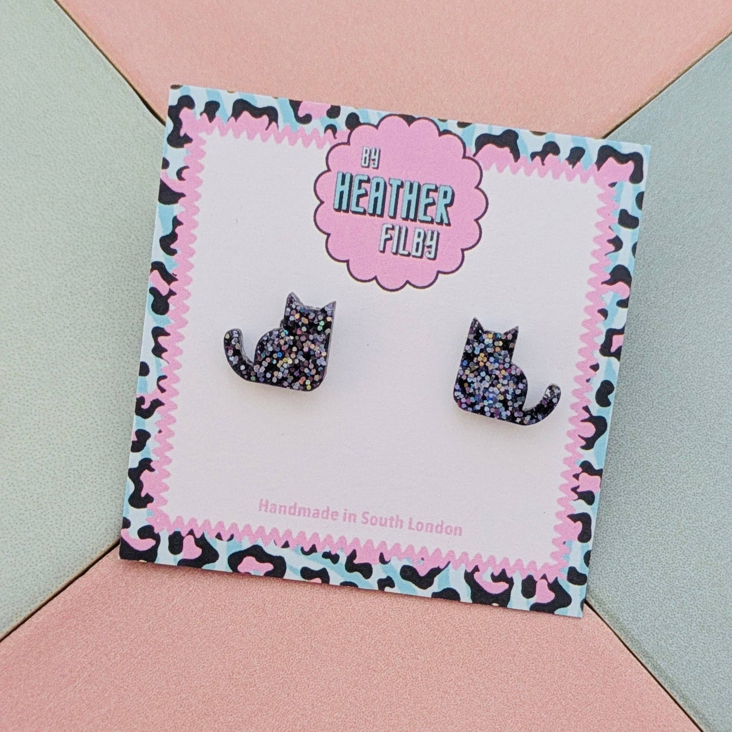 By Heather Filby | Glitter Stud Earrings | Black Cat