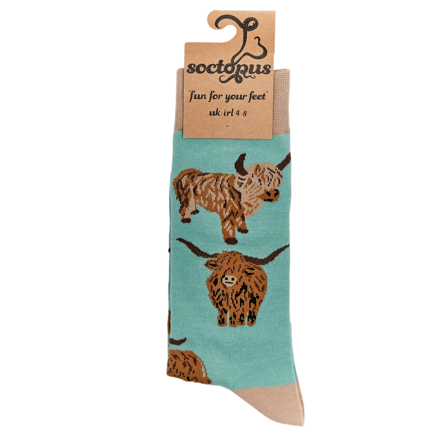 Socktopus | Highland Cow Mint Green | S UK 4-8