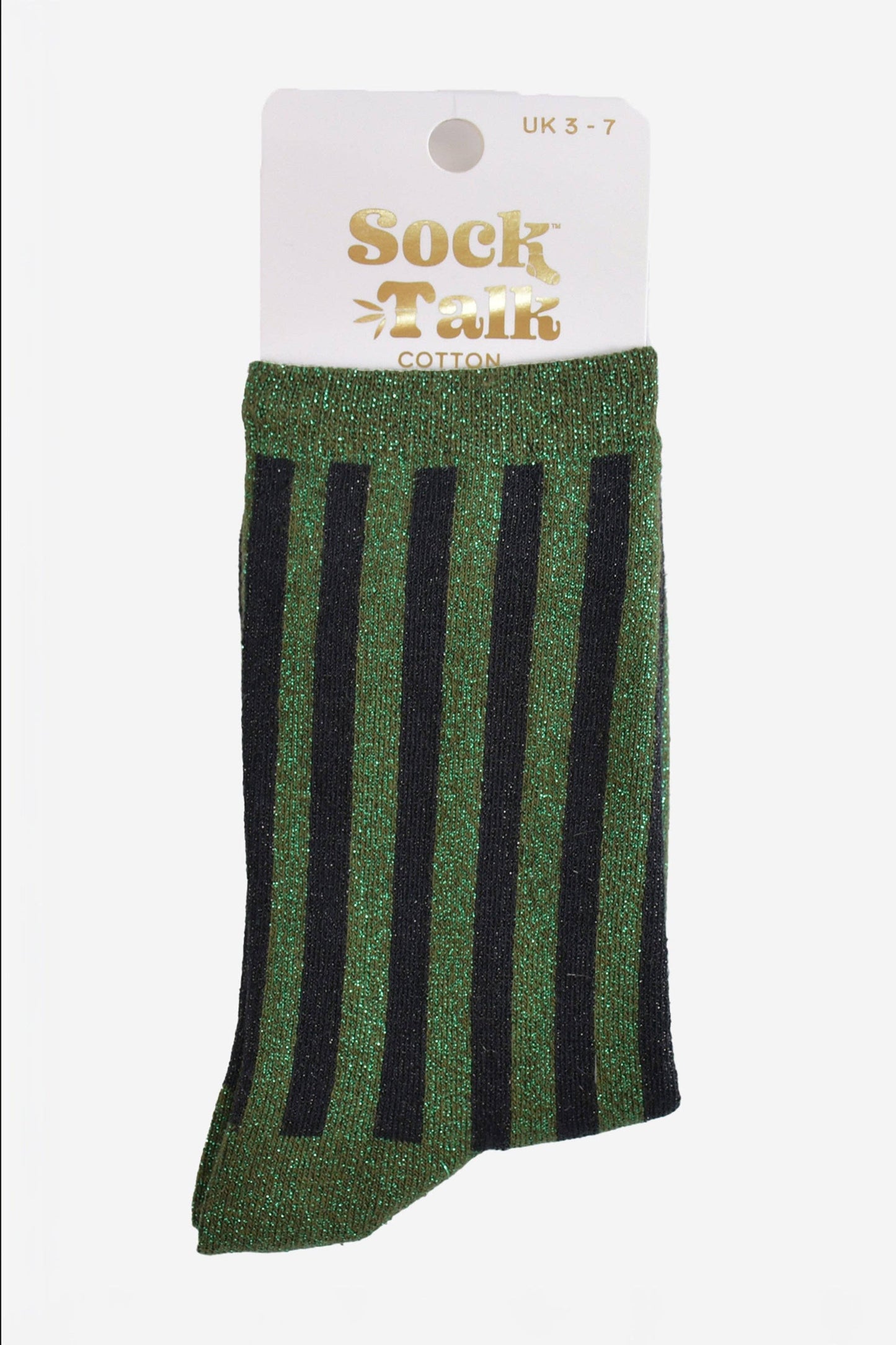 Sock Talk | Women's Glitter Socks | Khaki/Black, Vertical Stripe | UK 3-7