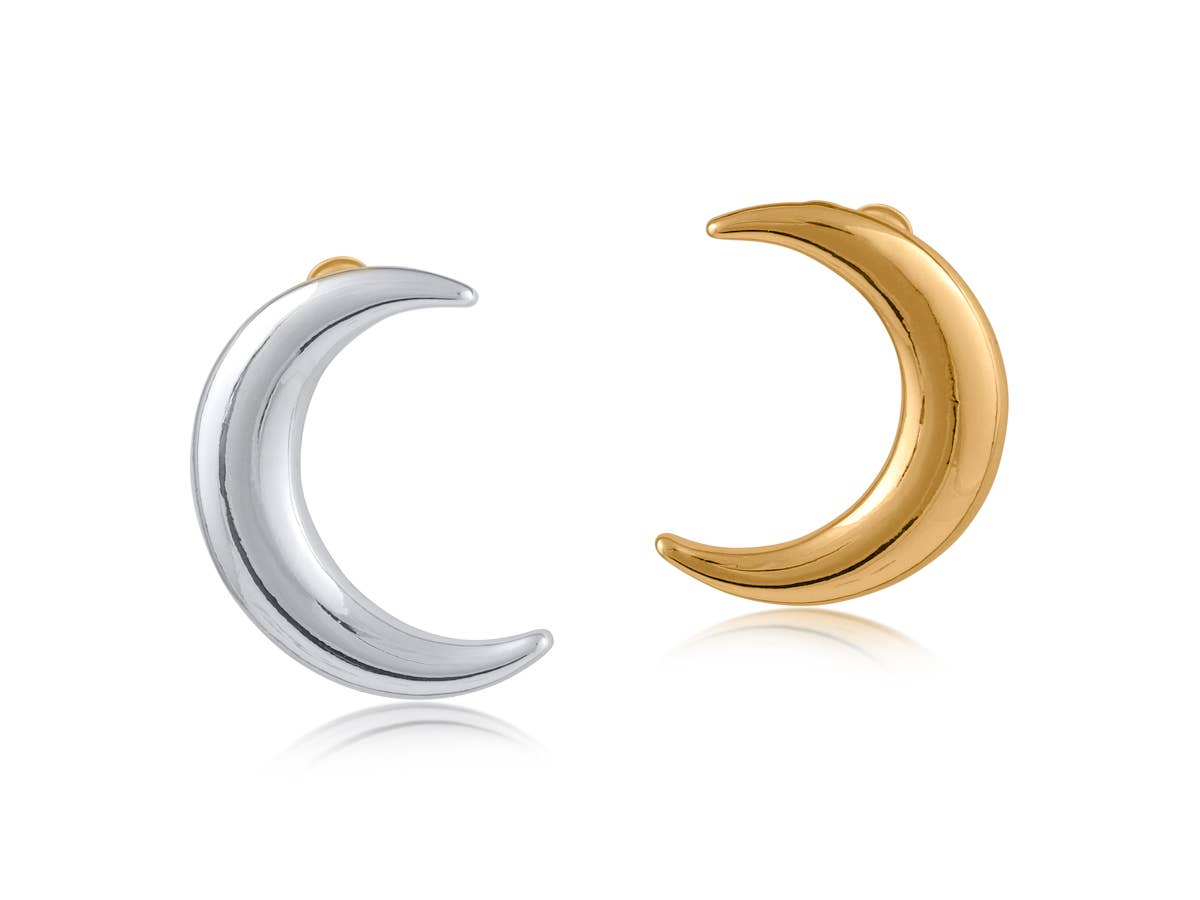 Big Metal London | Earrings | Saskia Two Tone Moons | Gold & Silver