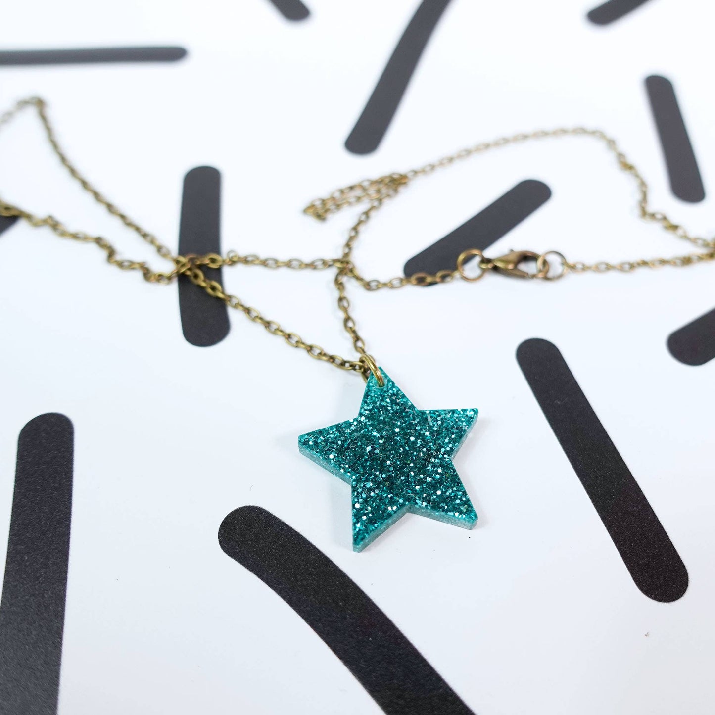 Silly Loaf | Mini Necklace | Glitter Star Teal
