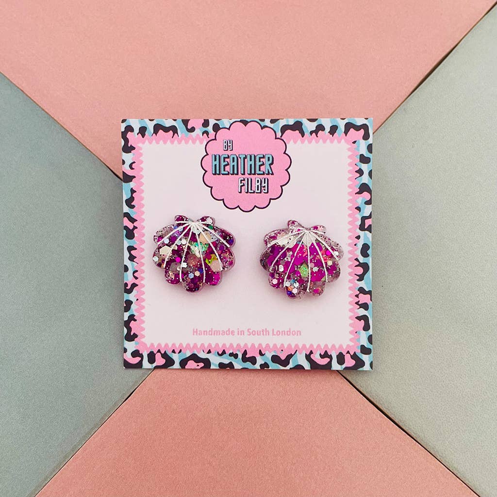 By Heather Filby | Glitter Stud Earrings | Shell (Coral)