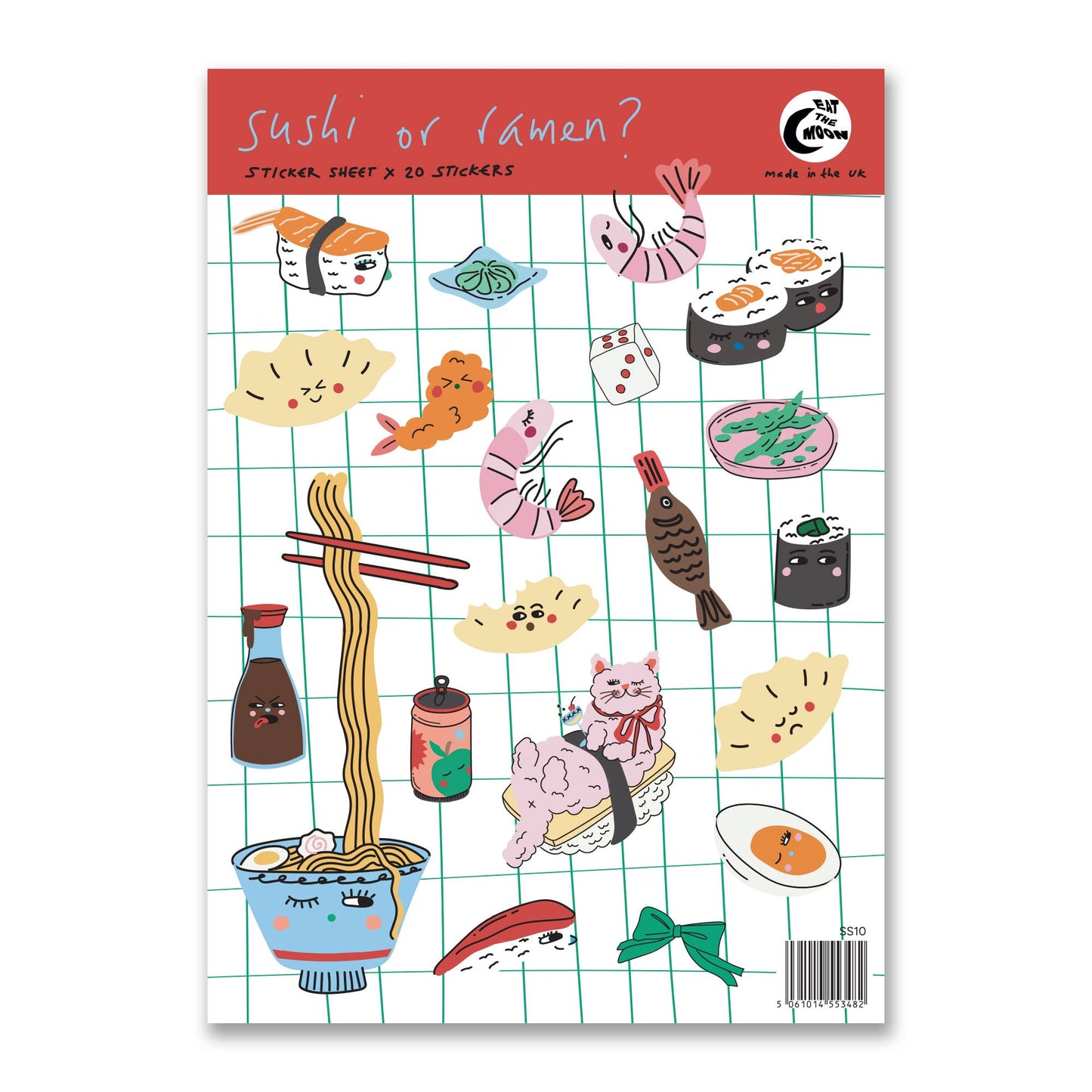 Eat the Moon | A6 sticker sheet | Sushi or ramen?