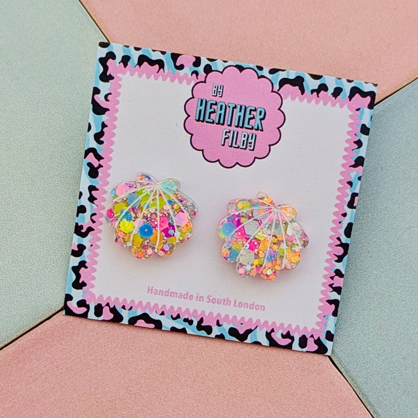 By Heather Filby | Glitter Stud Earrings | Shell (Coral)