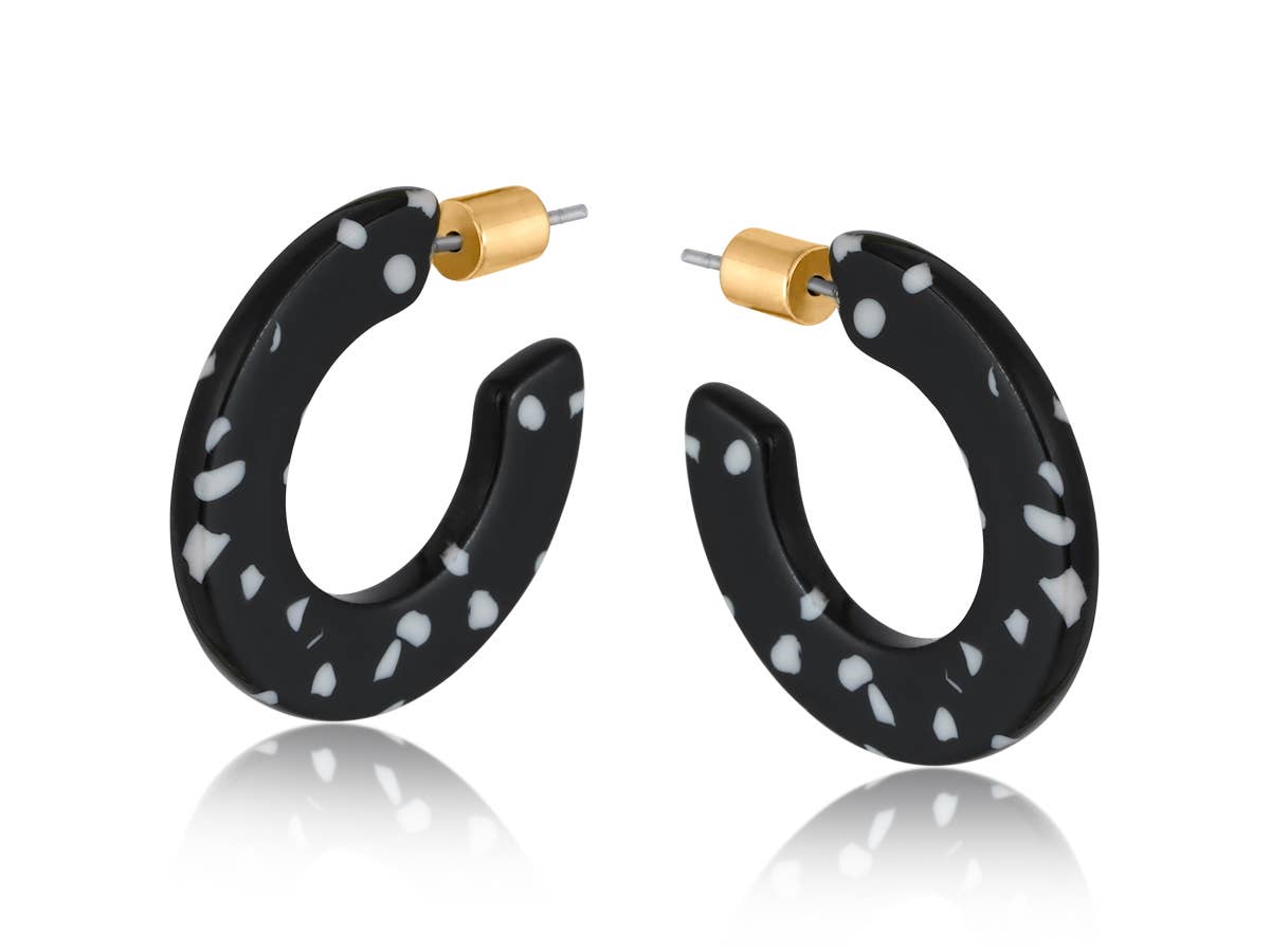Big Metal London | Marseille Flat Resin Hoop Earrings | Black