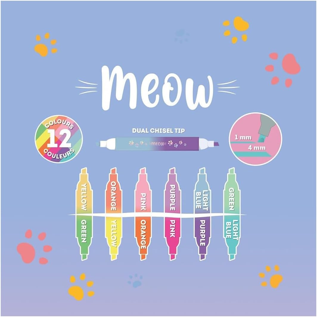 Legami | Kitty Dual Chisel Tip Highlighters | Set of 6