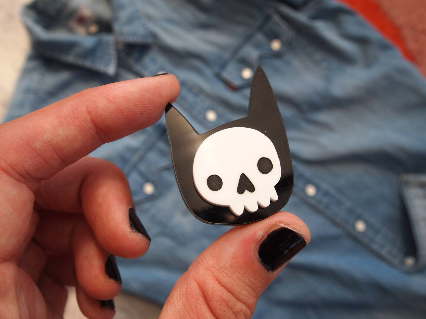 I Like Cats | Laser Cut Acrylic Brooch | Skull Cat