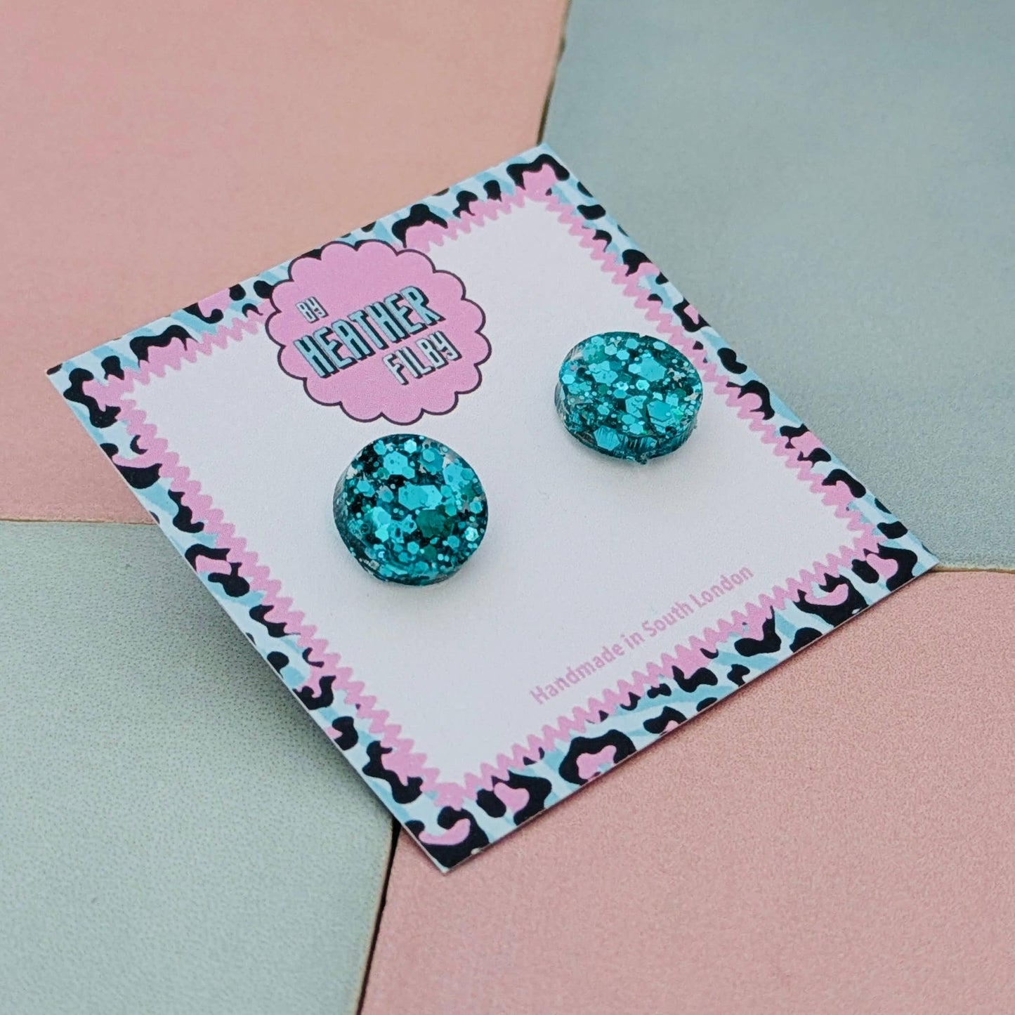 By Heather Filby | Glitter Stud Earrings | Circle (Teal)