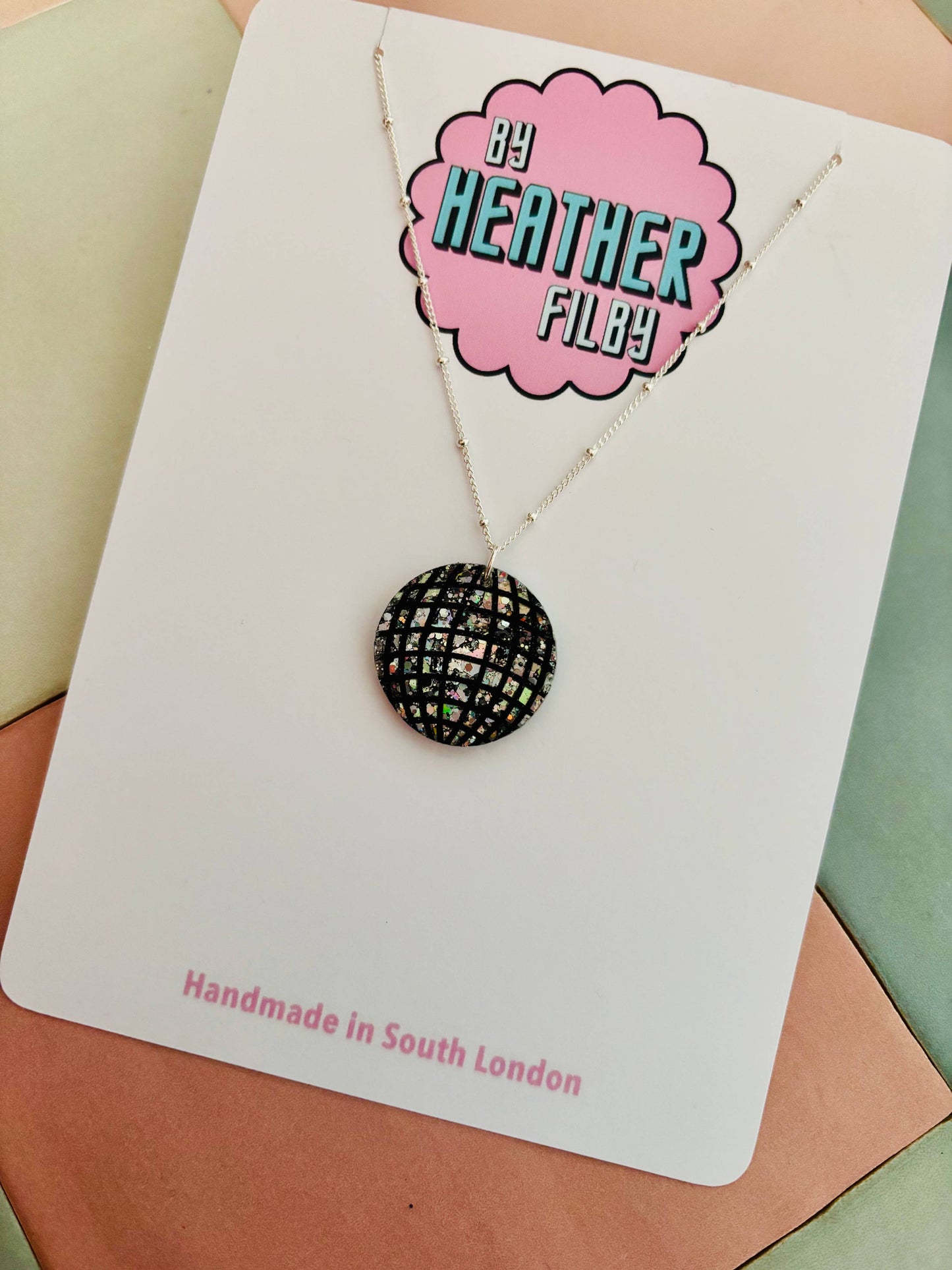 By Heather Filby | Glitter Charm Necklace | Disco Ball