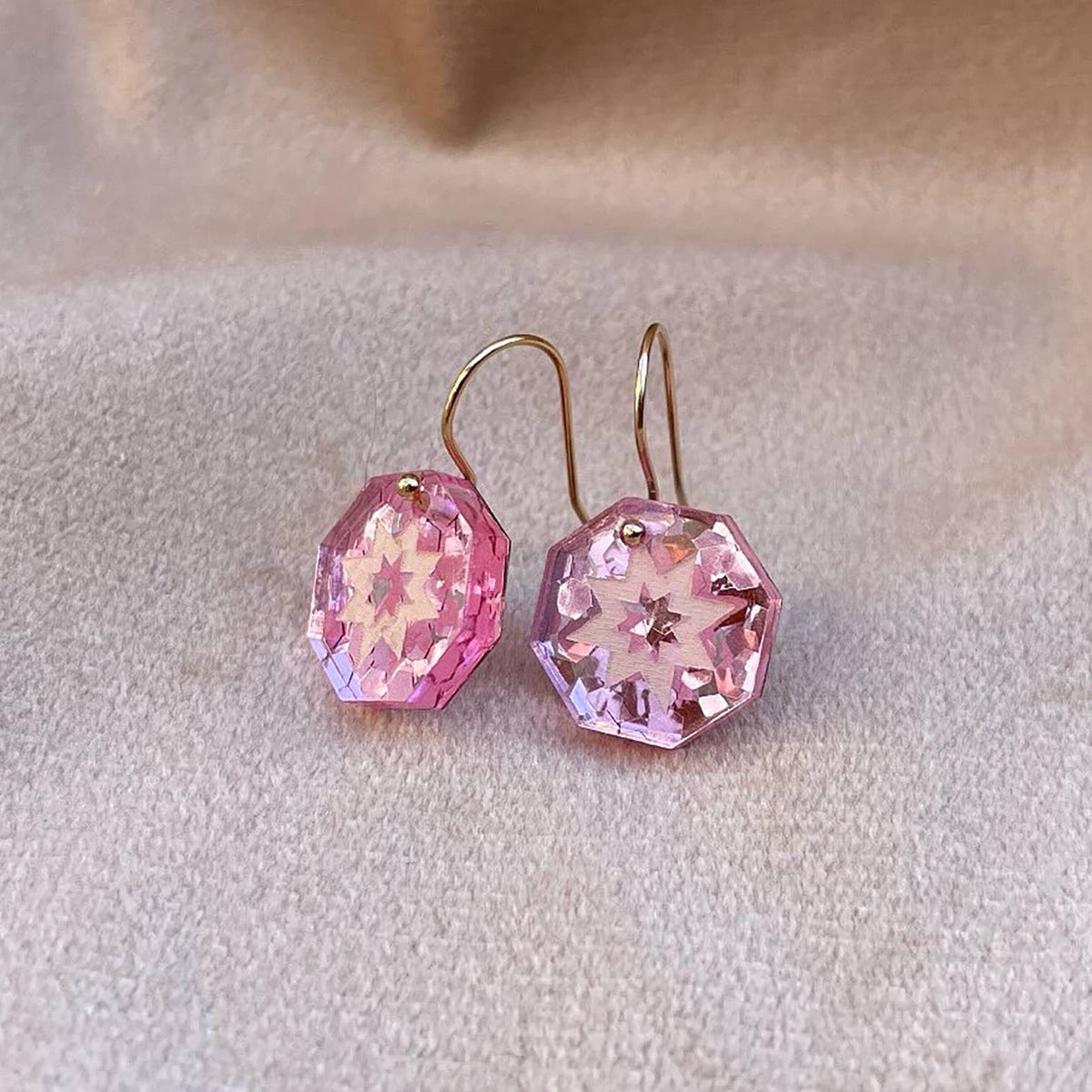 Rosa Pietsch | Mini Star Geo Drop Earrings | Pink Glitter
