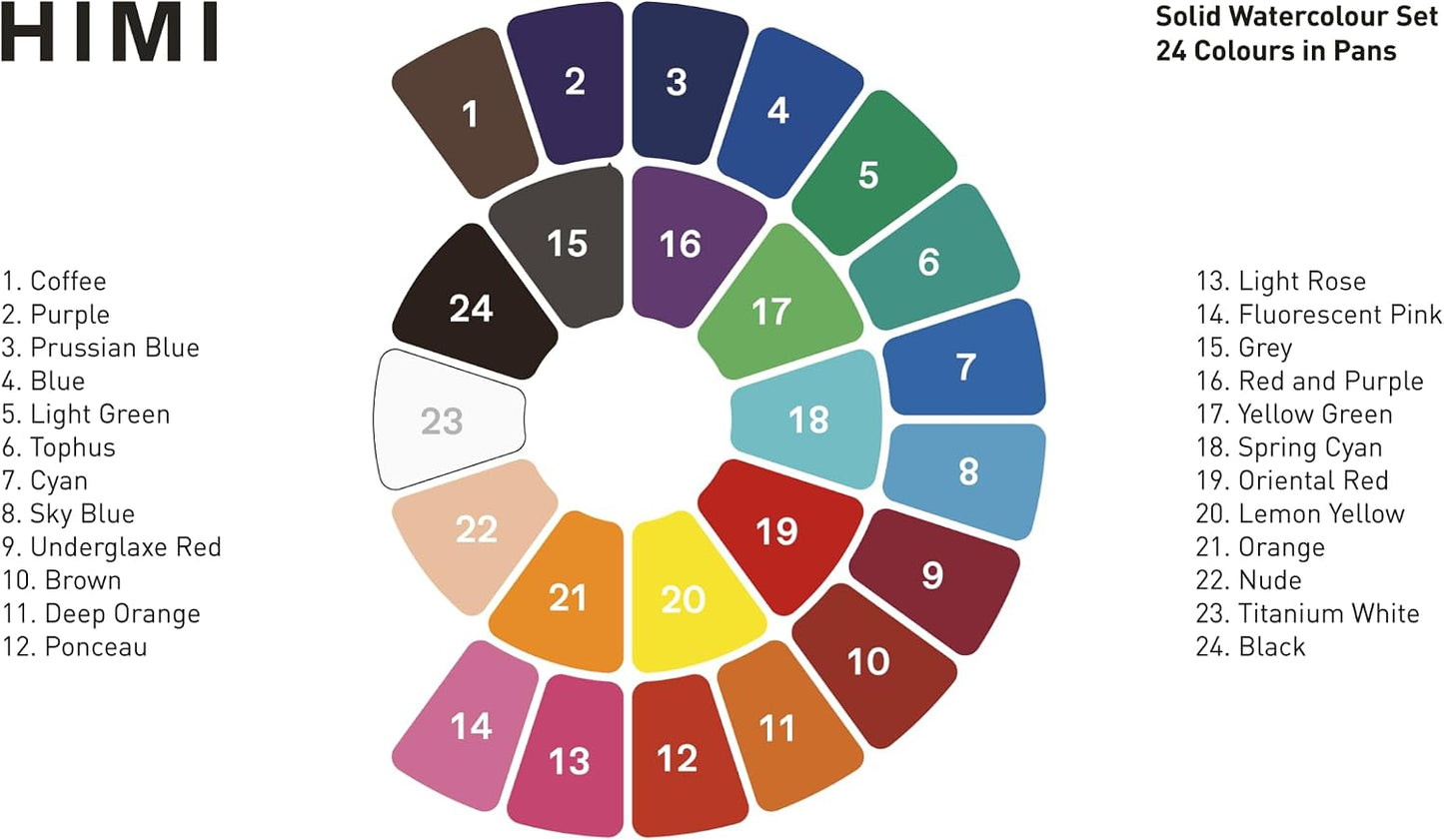 Himi | Solid Watercolour Palette | 24 x Colours (Pink Case)