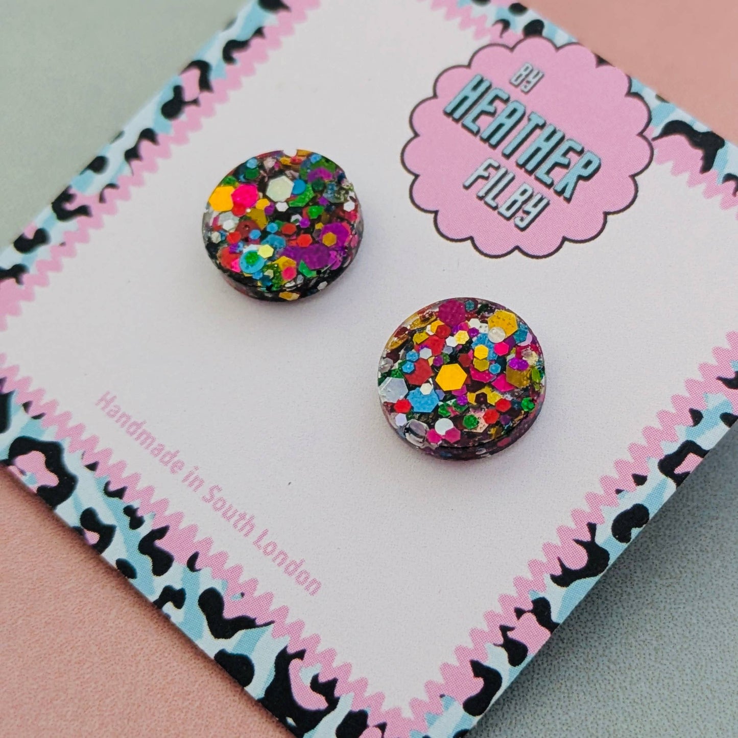 By Heather Filby | Glitter Stud Earrings | Circle (Rainbow)