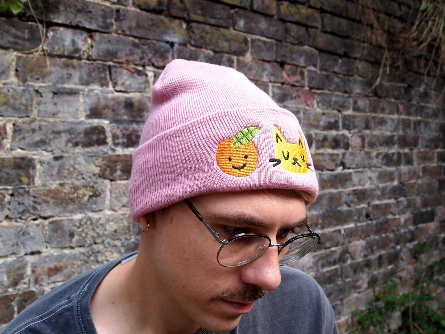 I Like Cats | Embroidered Knitted Beanie Hat | Cat & Fruit