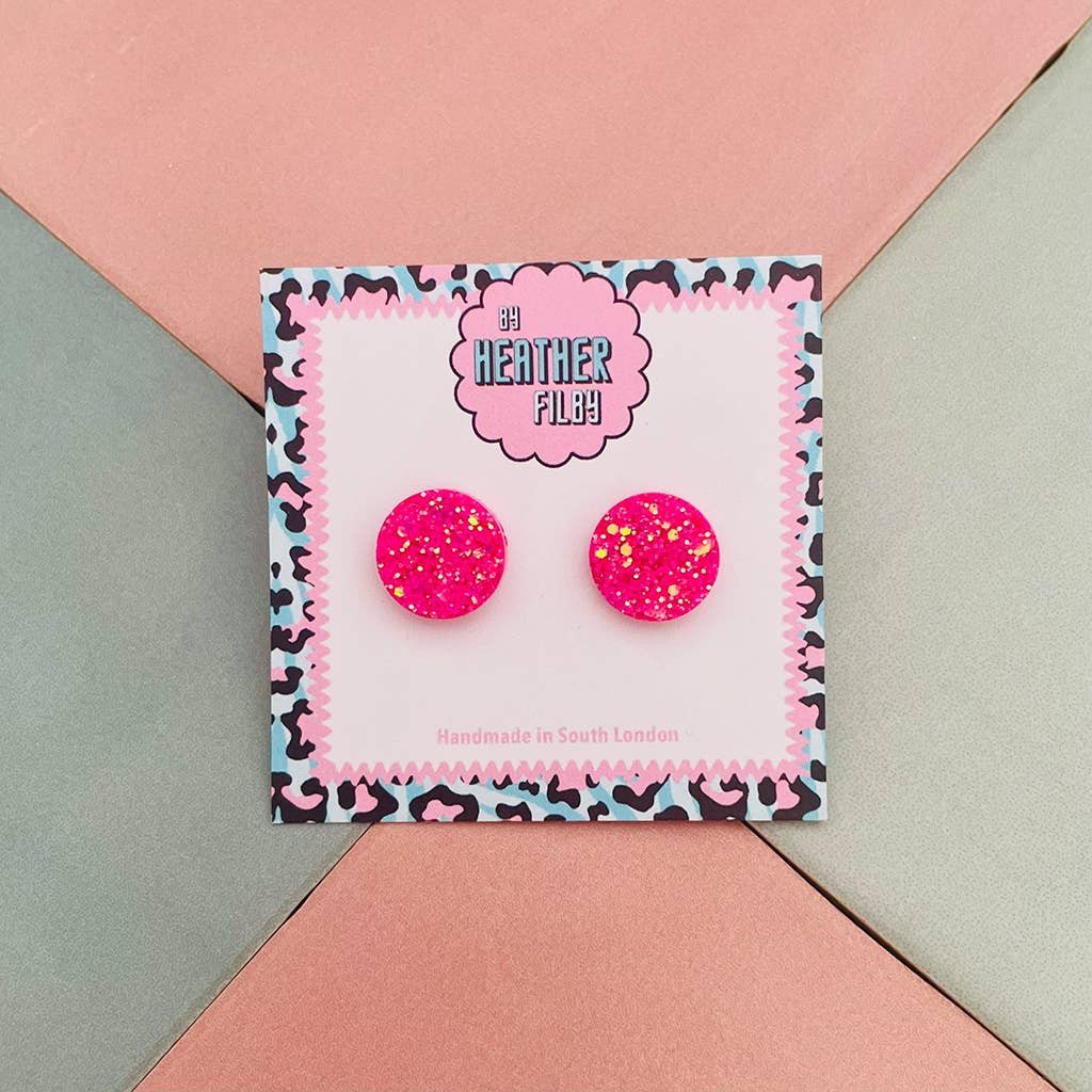 By Heather Filby | Glitter Stud Earrings | Circle (Pink)