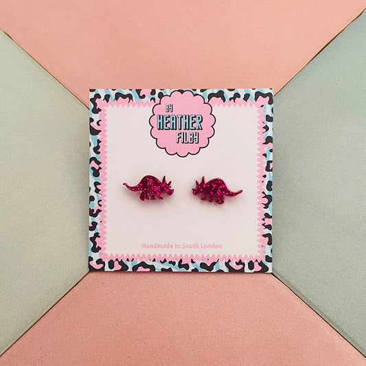 By Heather Filby | Glitter Stud Earrings | Triceratops
