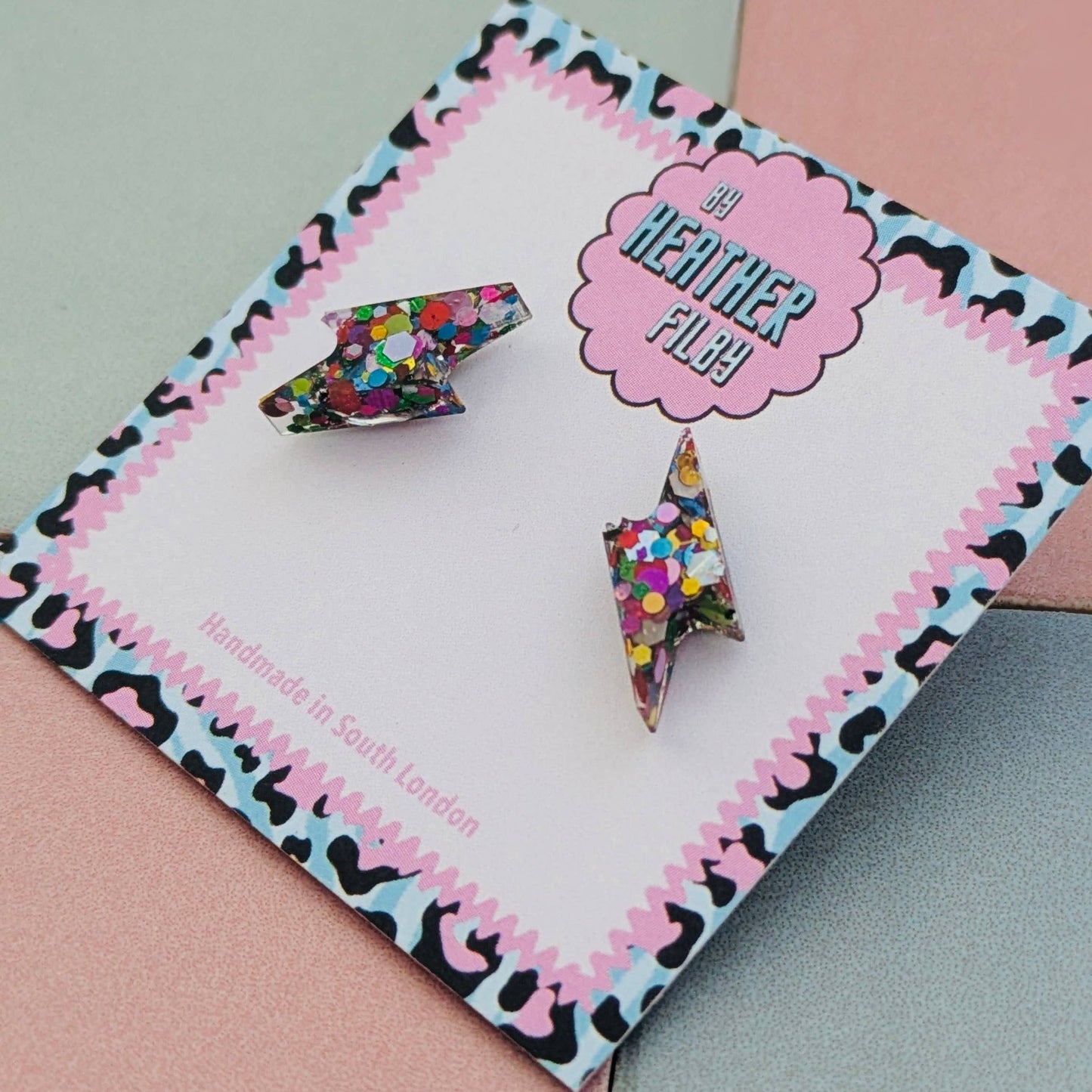 By Heather Filby | Glitter Studs Earrings | Lightning Bolt