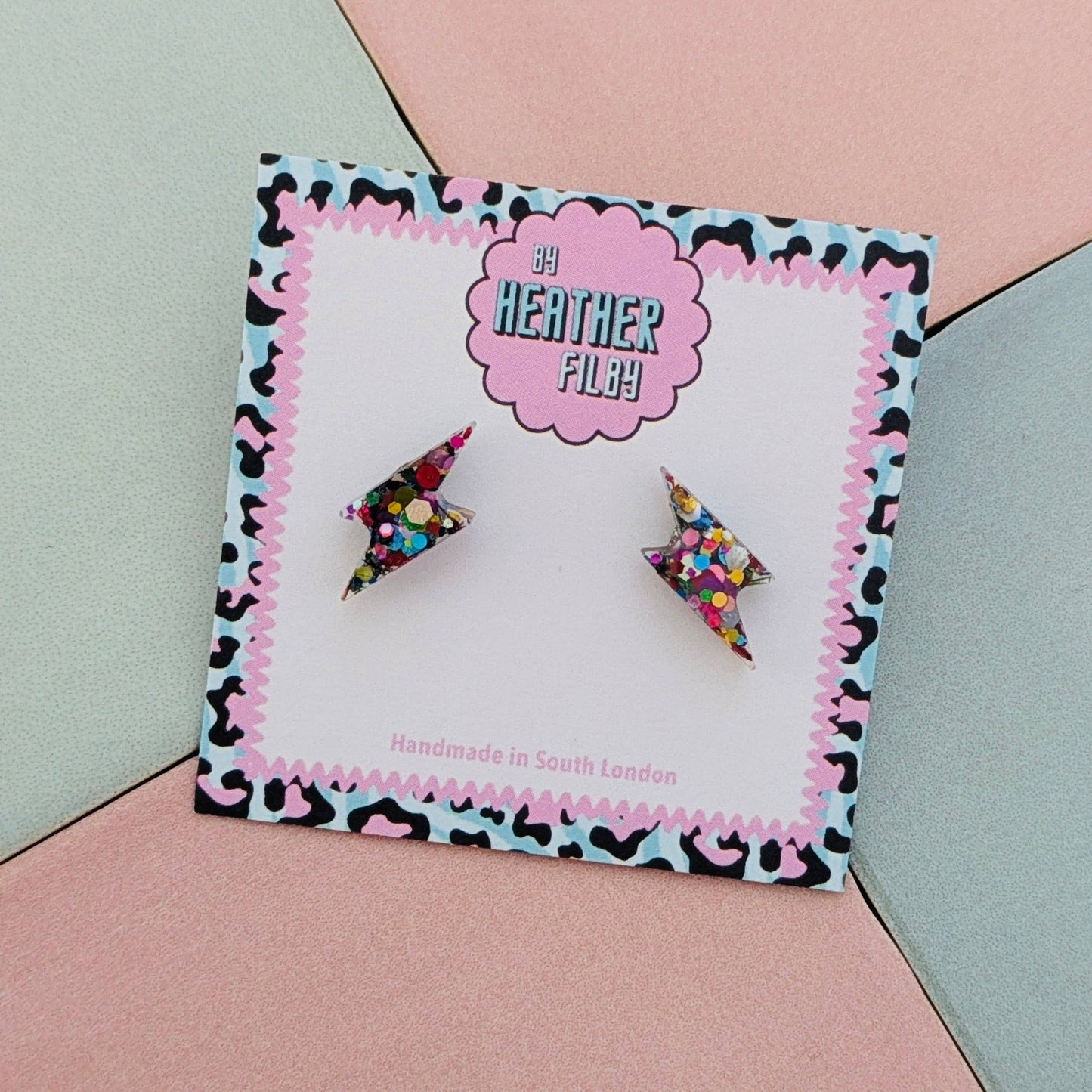 By Heather Filby | Glitter Studs Earrings | Lightning Bolt