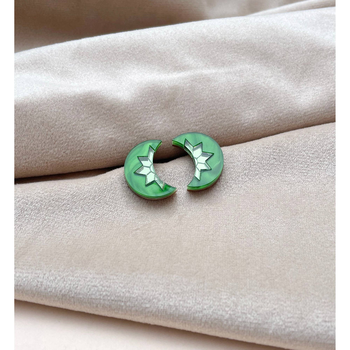 Rosa Pietsch | Aurora Mini Moon Stud Earrings | Green Marble