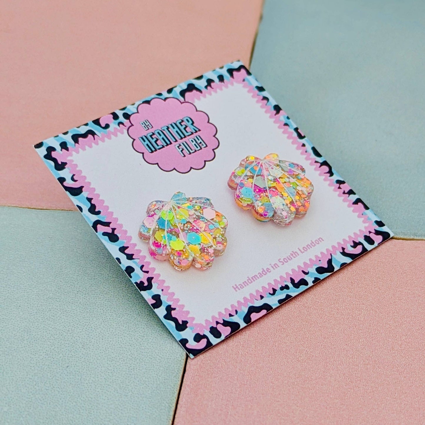 By Heather Filby | Glitter Stud Earrings | Shell (Coral)