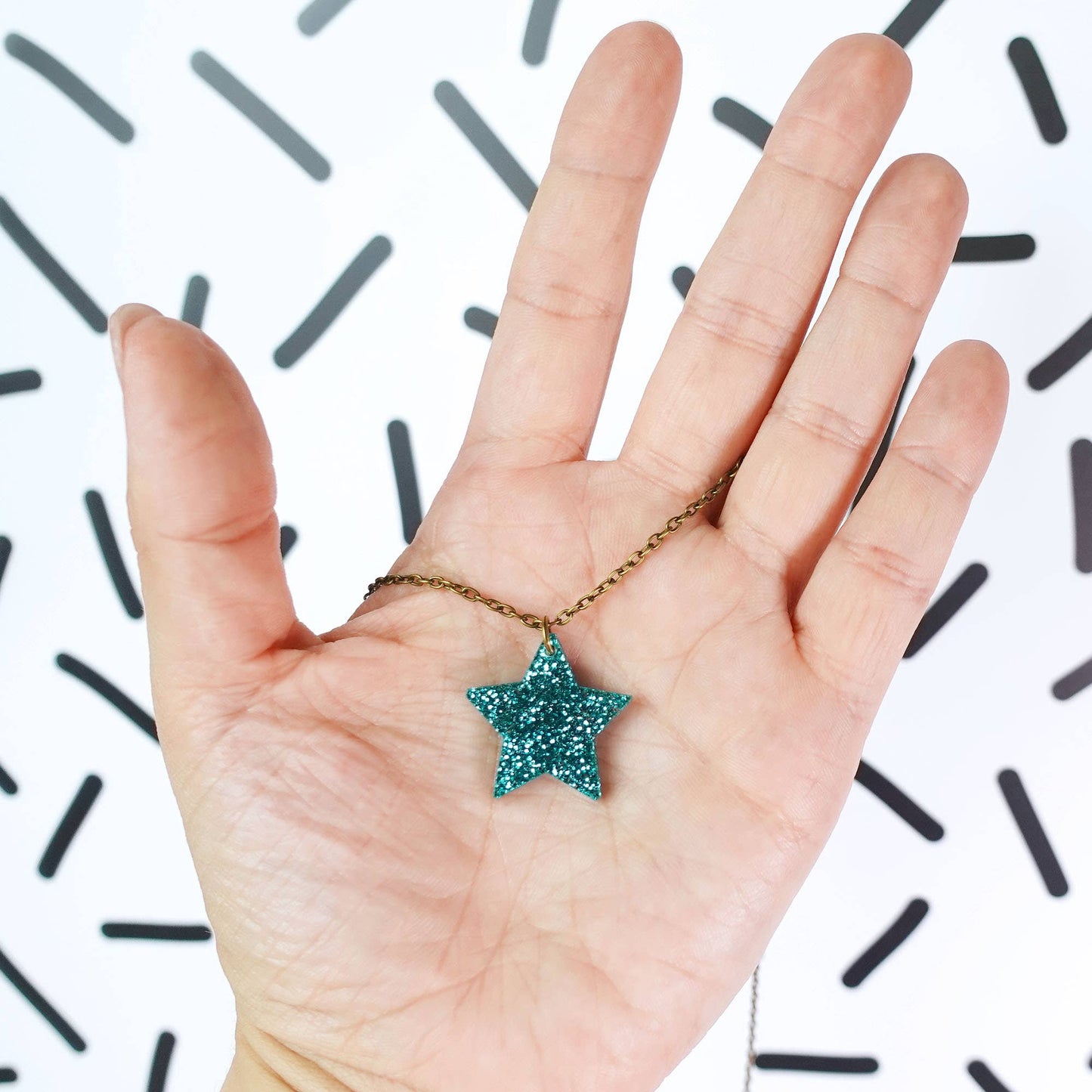 Silly Loaf | Mini Necklace | Glitter Star Teal