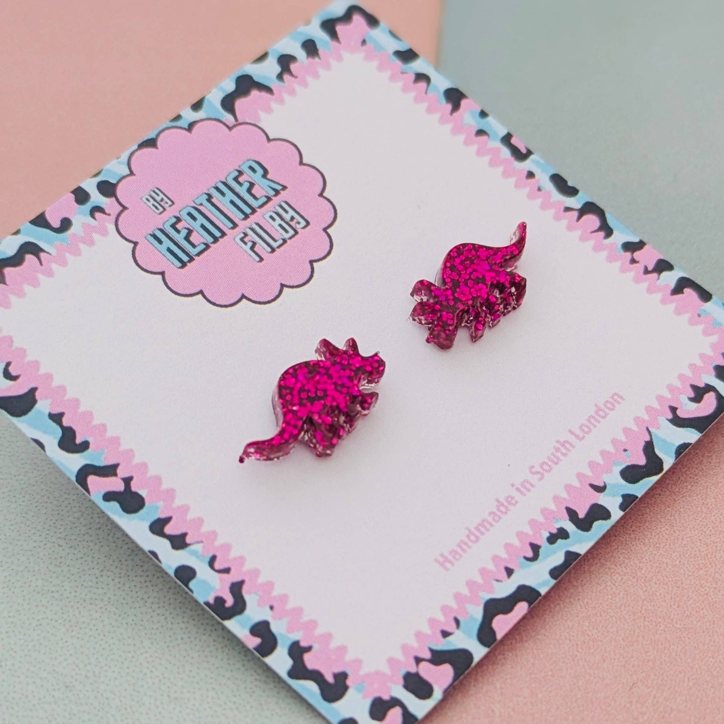 By Heather Filby | Glitter Stud Earrings | Triceratops