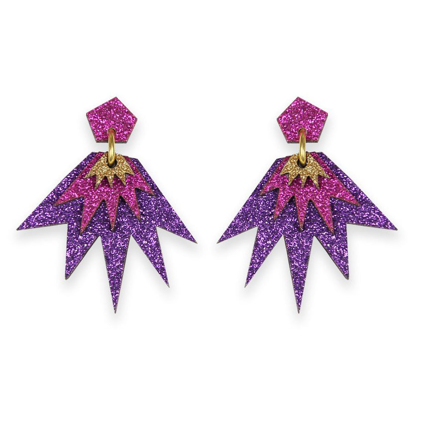 Kam Creates | Bang Bang Drop Studs (Purple, Magenta & Yellow Gold)