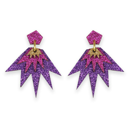 Kam Creates | Bang Bang Drop Studs (Purple, Magenta & Yellow Gold)