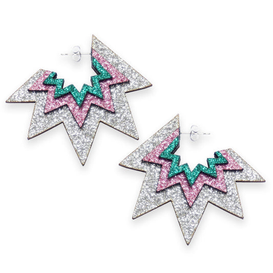 Kam Creates | Bang Bang Hoop Earrings (Silver, Emerald & Baby Pink)