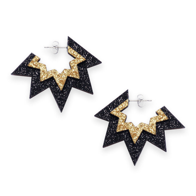 Kam Creates | Bang Bang Hoop Earrings Small (Black & Gold)