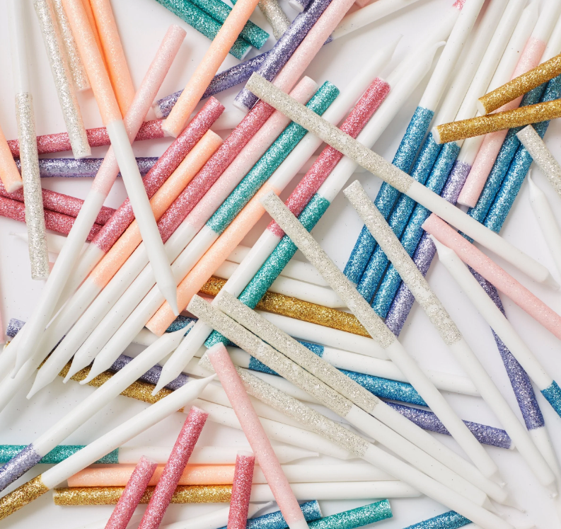 Meri Meri | Birthday Cake Candles | 16 x Multicoloured Glitter Dipped