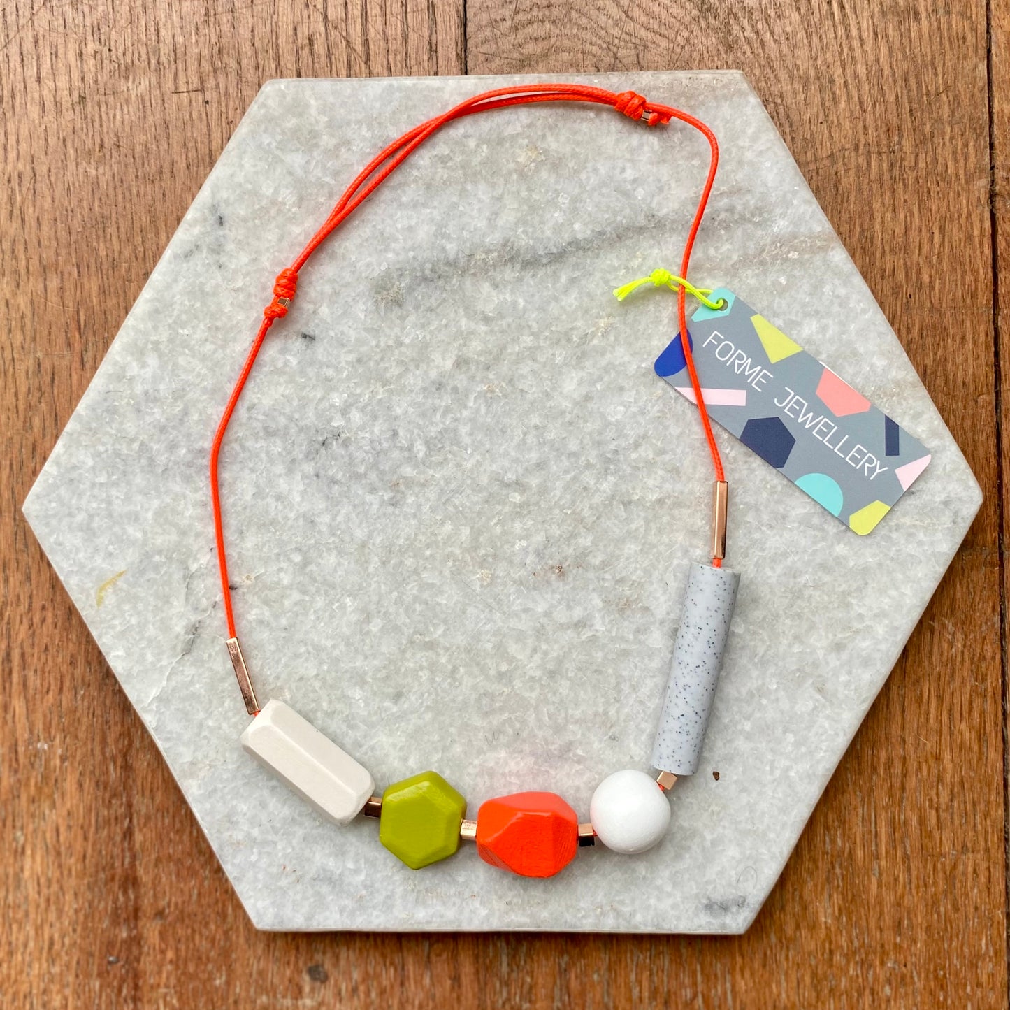 Forme | Necklace | Coral Red, grey & lime