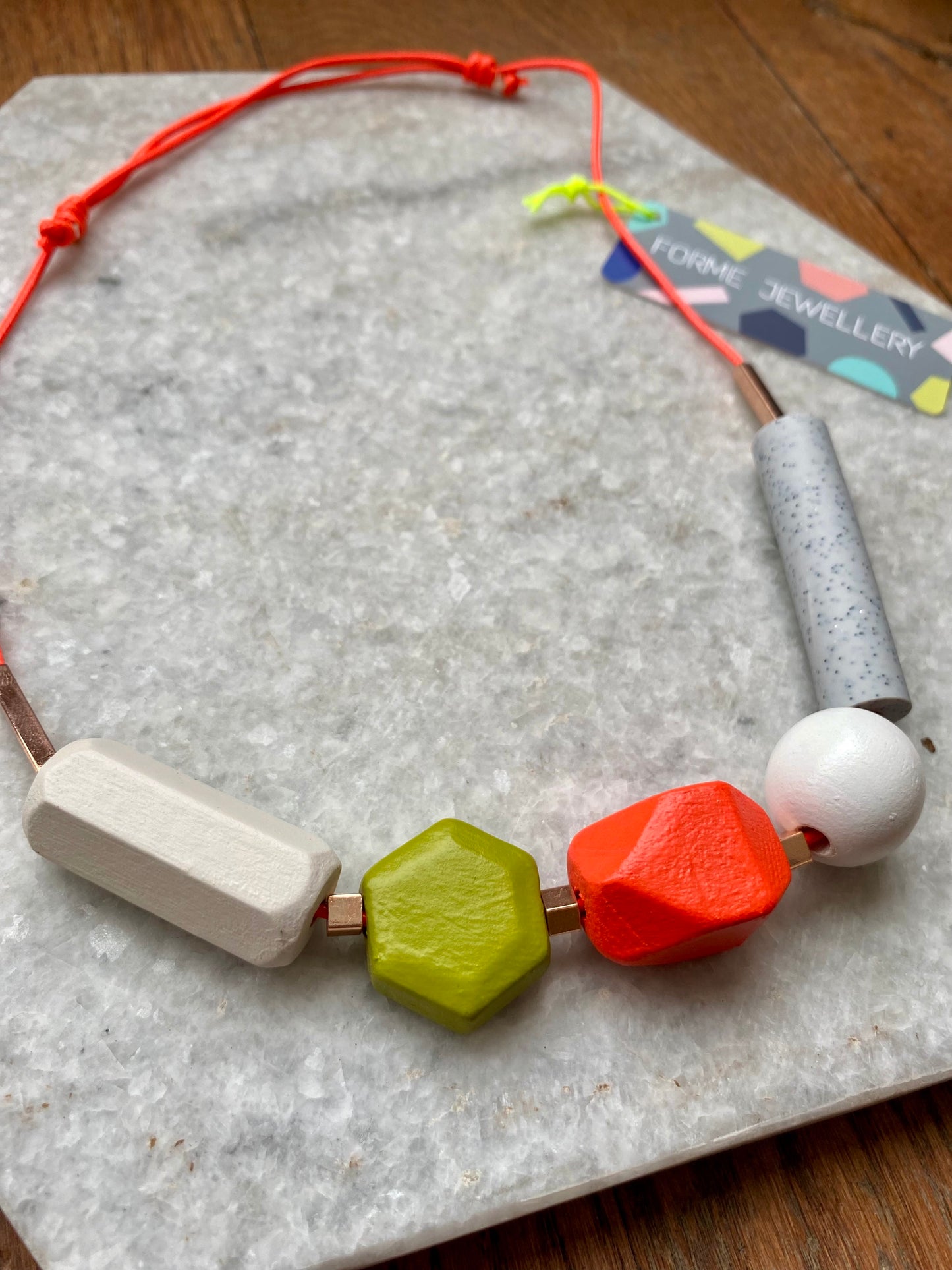 Forme | Necklace | Coral Red, grey & lime
