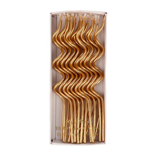 Meri Meri | Birthday Cake Candles | 20 x Gold Swirly