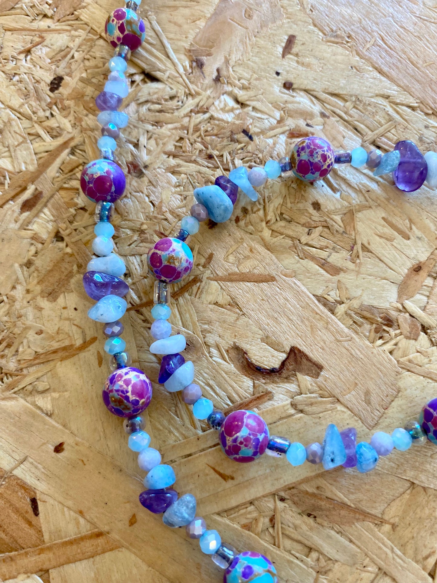 Northern Rose | Detachable Beaded Glasses Chain | Purple Sea Sediment Jasper, Amethyst & Aquamarine