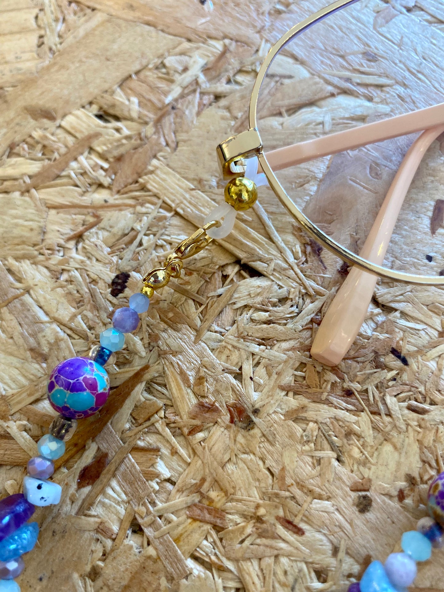 Northern Rose | Detachable Beaded Glasses Chain | Purple Sea Sediment Jasper, Amethyst & Aquamarine