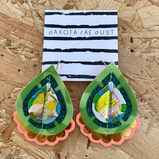 Dakota Rae Dust | Jazzy Plectrum Earrings | Green, Peach & Gold