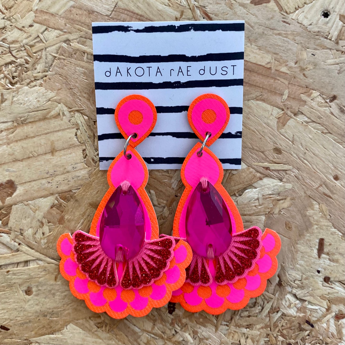 Dakota Rae Dust | Statement Jewel Earrings | Pink & Orange