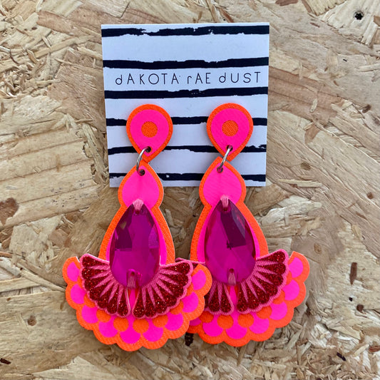 Dakota Rae Dust | Statement Jewel Earrings | Pink & Orange