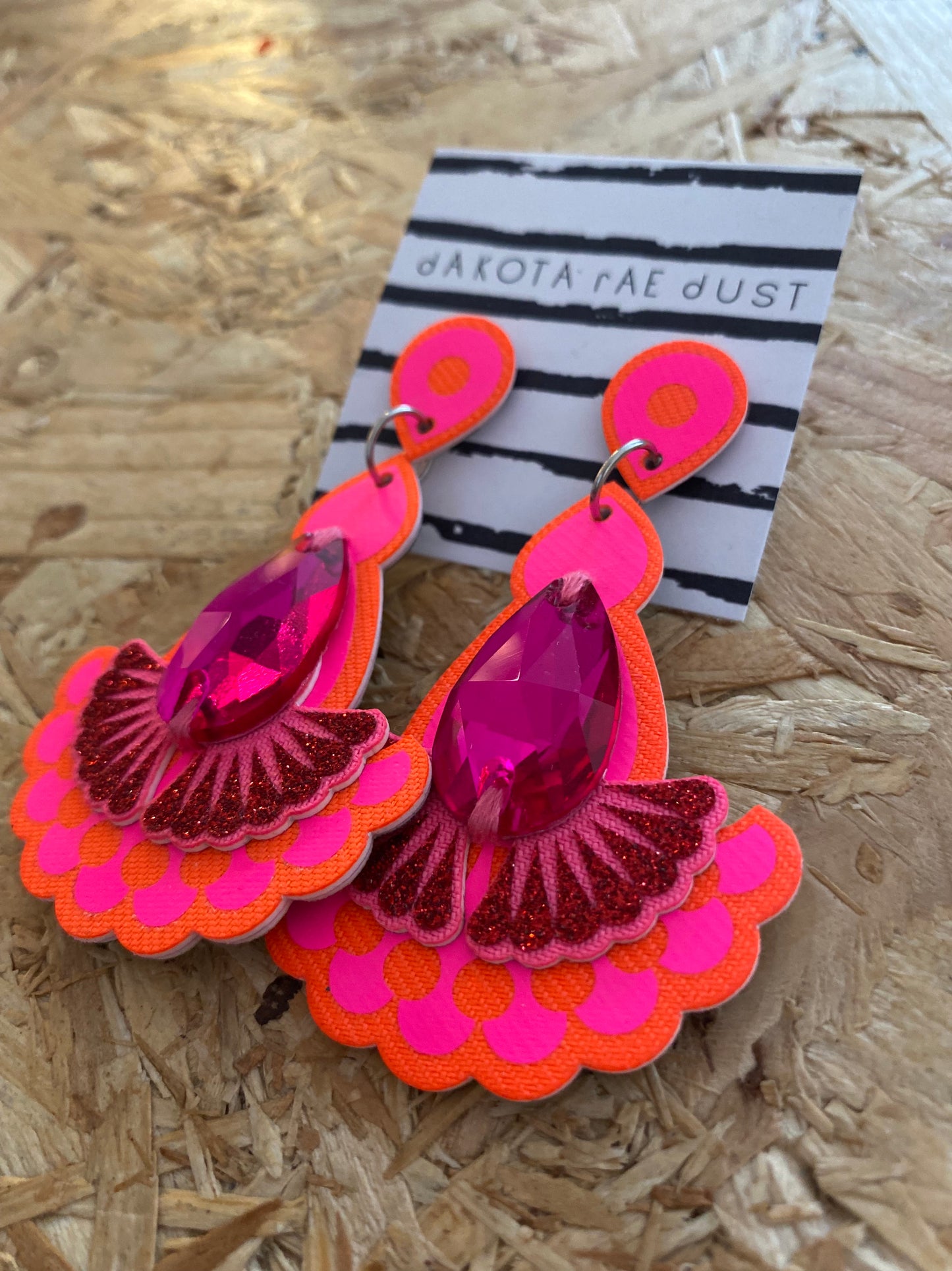 Dakota Rae Dust | Statement Jewel Earrings | Pink & Orange