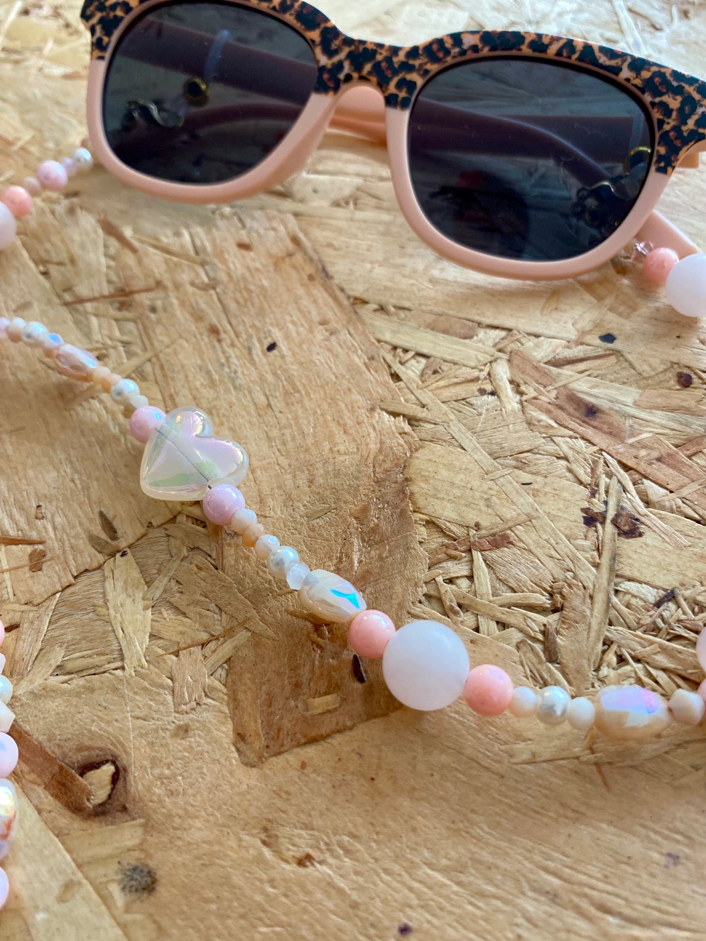 Northern Rose | Kids Sunglasses & Detachable Beaded Chain | Pink & Leopard Print