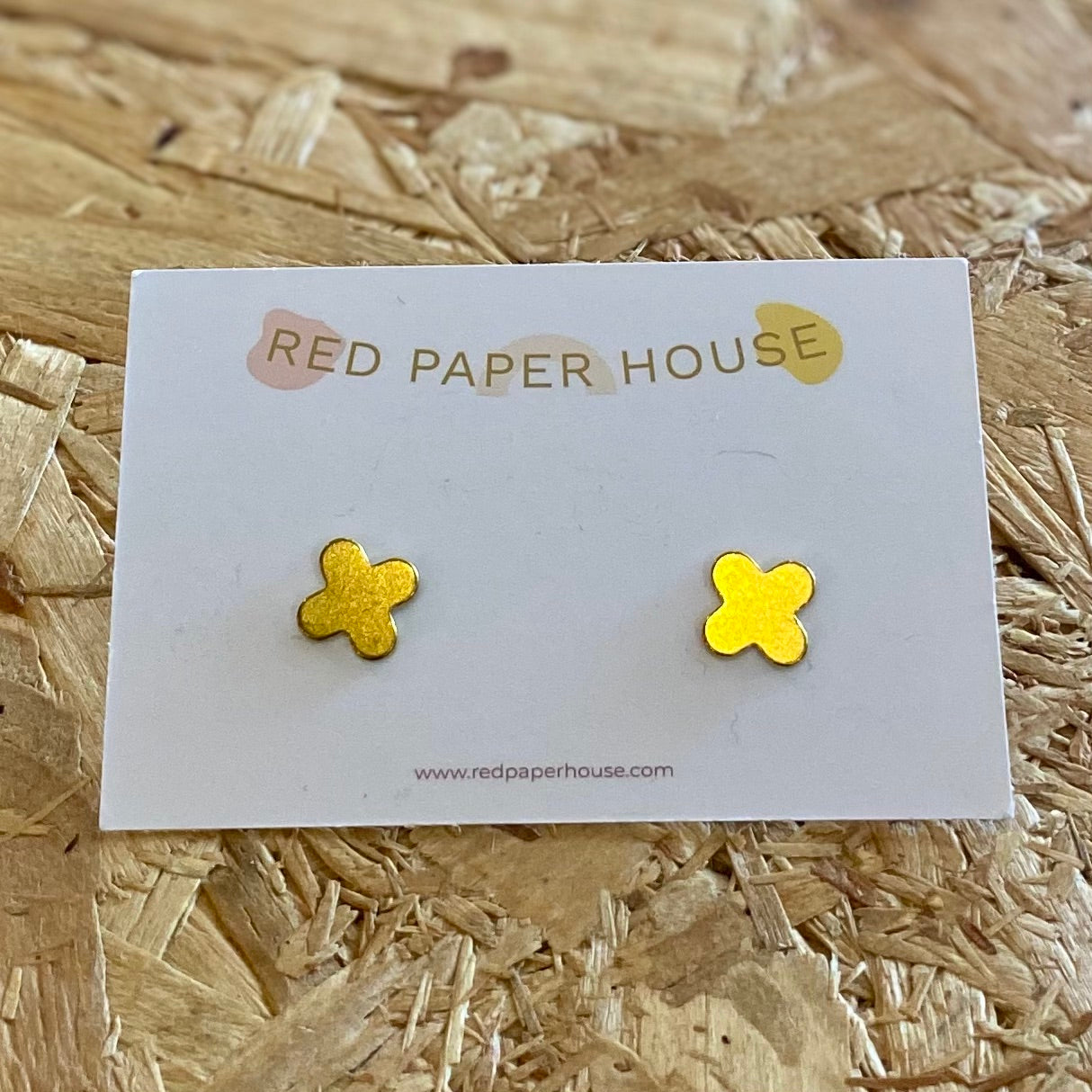 Red Paper House | Contemporary Brass Cross Stud Earrings
