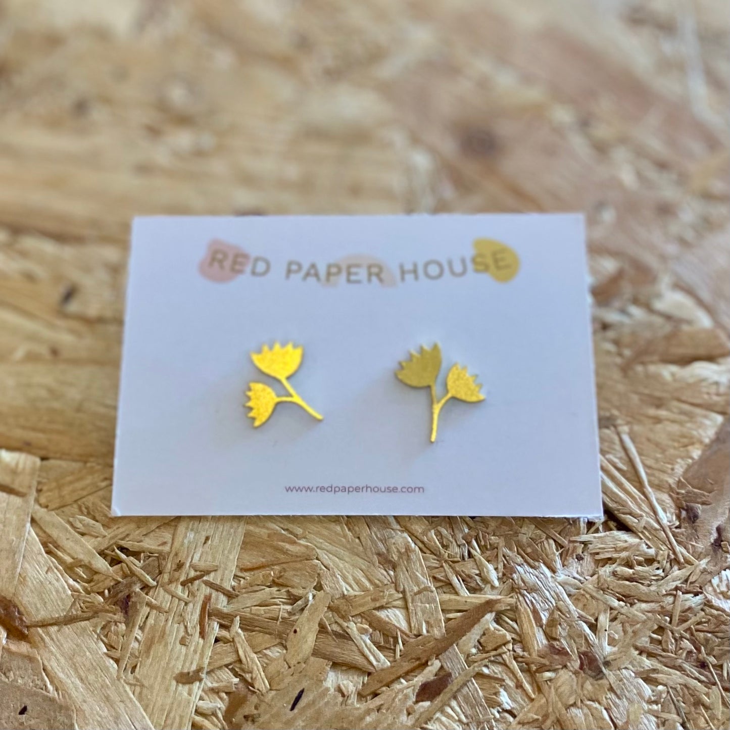 Red Paper House | Contemporary Brass Double Flower Stud Earrings