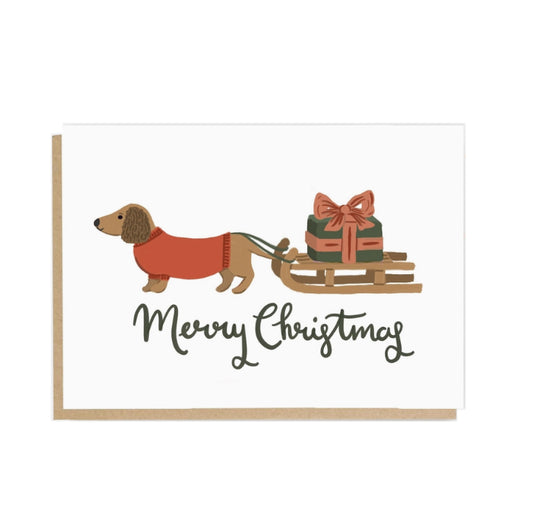 Greetings Card | Merry Christmas Dog & Sledge