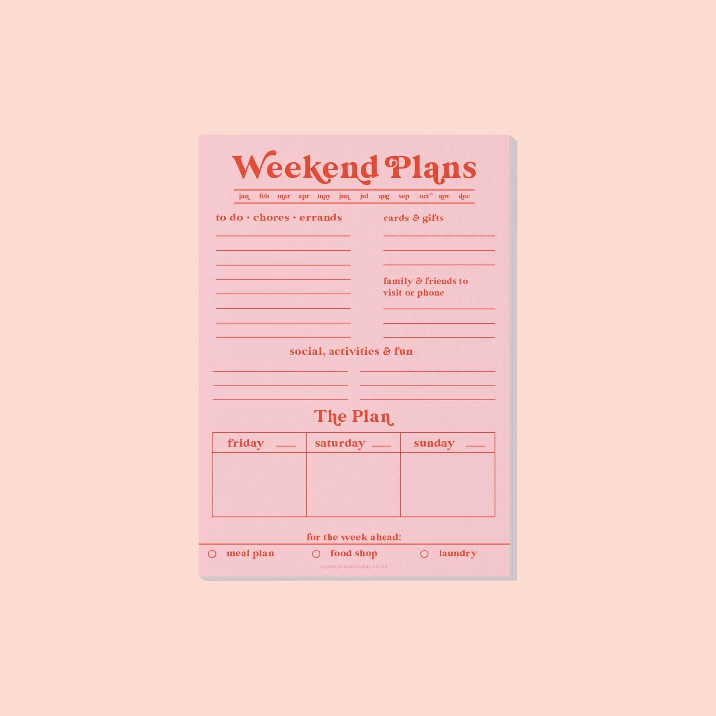 Good Tuesday | Weekend Planner Pad A5 | Pink & Red