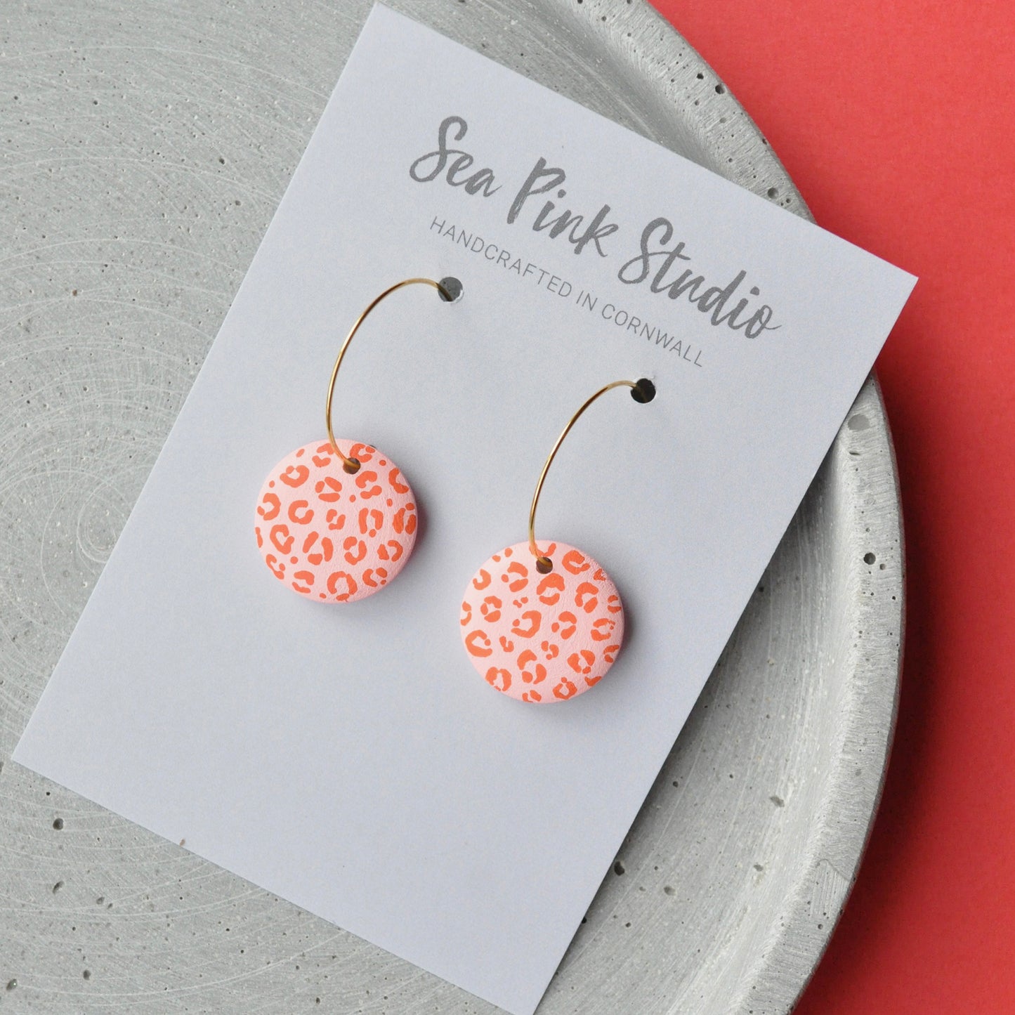 Sea Pink Studio | Hoop Earrings | Orange Leopard