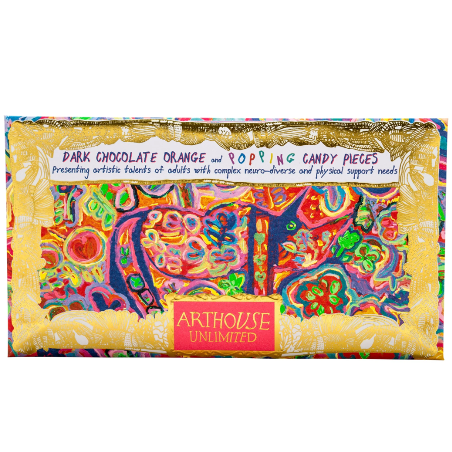 ARTHOUSE Unlimited | Rhino in Bloom | Dark Chocolate Bar with Orange & Popping Candy Pieces
